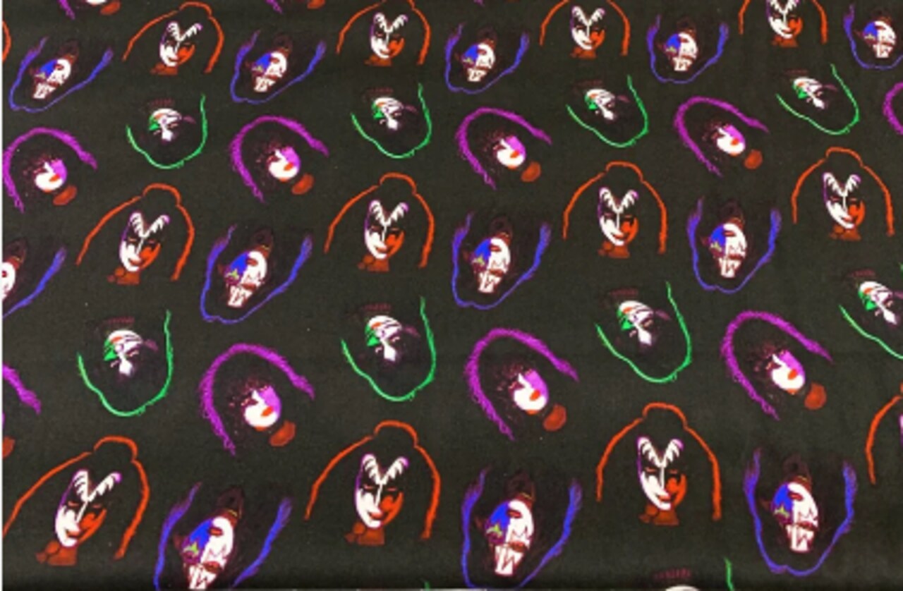 Licensed Rock Back Print Kiss Black Cotton Fabric by the Yard